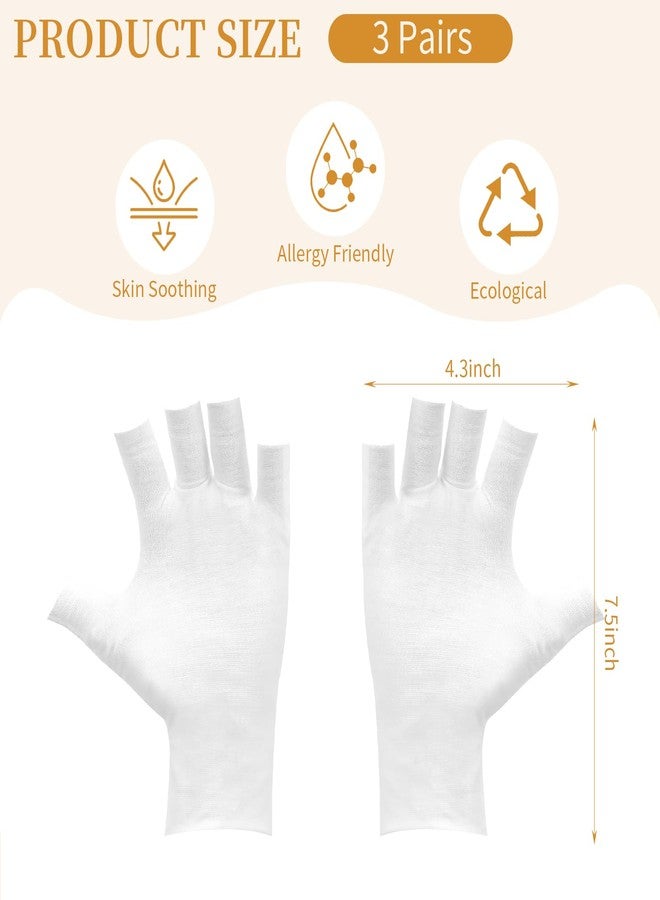 Clofiak 3 Pairs White Fingerless Gloves, 100 Cotton Eczema Gloves, Thin Moisturizing Cut Gloves, Overnight Hydration Fits Most Dry Hands, Eczema Gloves - Image 2